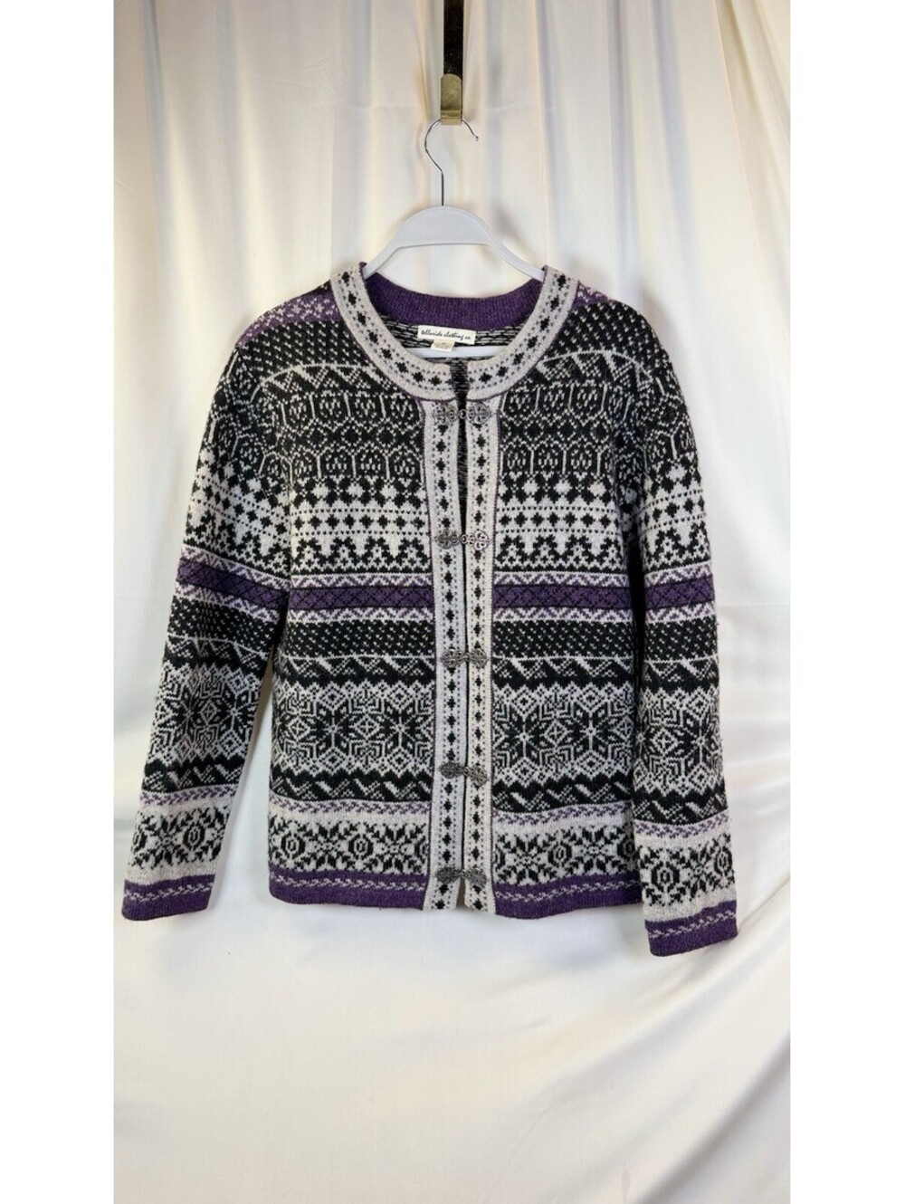 Telluride Clothing Nordic Wool Sweater Women’s Purple Black Silver Hooks M
